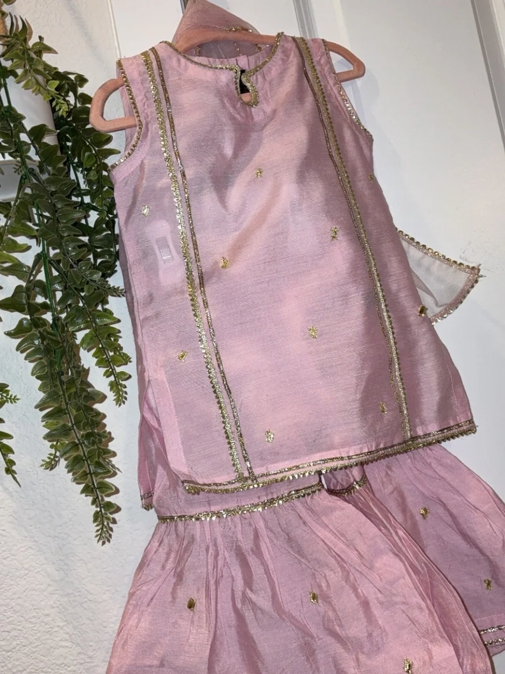 Girls' Pink Embroidered Matching Set infant traditional wear party wedding wear